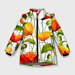 Зимняя куртка для девочки Волнообразный узор из цветков мака Лето