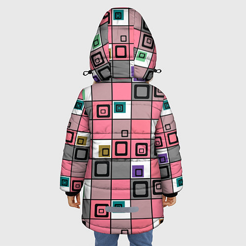 Зимняя куртка для девочки Розовый геометрический узор Geometric shapes / 3D-Светло-серый – фото 4