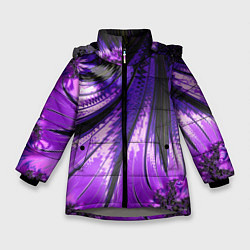 Куртка зимняя для девочки Неоновый фрактал черный с фиолетовым Абстракция, цвет: 3D-светло-серый