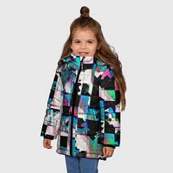Куртка зимняя для девочки Glitch Abstract squares Глитч Абстрактные квадраты, цвет: 3D-черный — фото 2