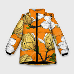 Куртка зимняя для девочки Удивительные летние тропические цветы с нераскрывш, цвет: 3D-черный