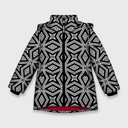 Зимняя куртка для девочки Черно-белый узор геометрический ромбы