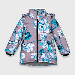 Куртка зимняя для девочки Летний стилизованный цветочный паттерн, цвет: 3D-светло-серый