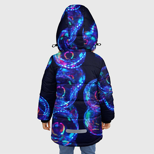 Зимняя куртка для девочки Неоновые сюрреалистичные пузыри - Синий / 3D-Светло-серый – фото 4