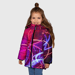Куртка зимняя для девочки Неоновые линии и фонари - Красный, цвет: 3D-черный — фото 2
