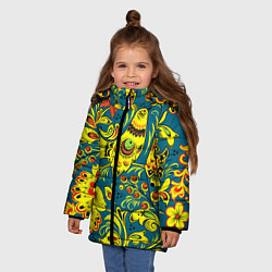Куртка зимняя для девочки Хохломская Роспись Две Птицы, цвет: 3D-красный — фото 2
