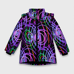 Зимняя куртка для девочки Неоновые круги и линии - Фиолетовый