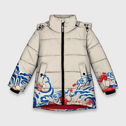 Зимняя куртка для девочки Японский орнамент волн