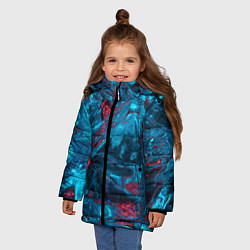 Куртка зимняя для девочки Неоновые куски льда - Голубой и красный, цвет: 3D-светло-серый — фото 2