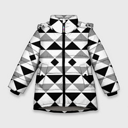 Куртка зимняя для девочки Черно-белый геометрический узор треугольники, цвет: 3D-светло-серый
