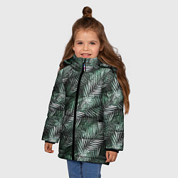 Куртка зимняя для девочки Листья пальмы на черном, цвет: 3D-светло-серый — фото 2