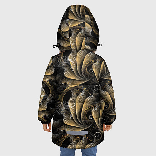 Зимняя куртка для девочки Золотистые абстрактные узоры / 3D-Красный – фото 4