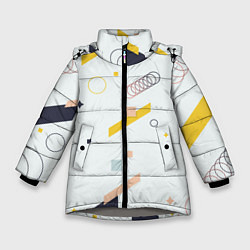 Куртка зимняя для девочки Абстрактное Геометрическое Движение Колец и Паралл, цвет: 3D-светло-серый