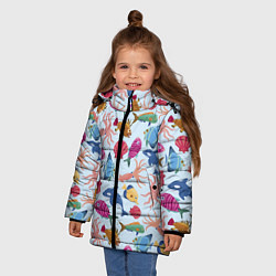 Куртка зимняя для девочки Паттерн из морских жителей Лето, цвет: 3D-черный — фото 2