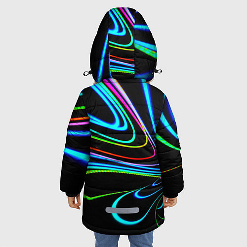 Зимняя куртка для девочки Неоновый многоцветный узор - Светло-синий / 3D-Светло-серый – фото 4