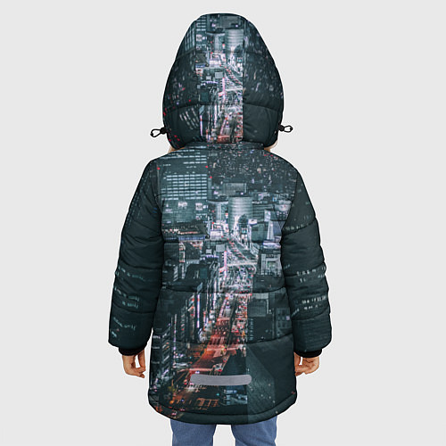 Зимняя куртка для девочки Ночные улицы города с высоты - Белый / 3D-Светло-серый – фото 4