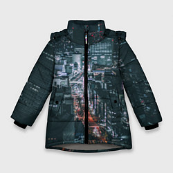 Куртка зимняя для девочки Ночные улицы города с высоты - Белый, цвет: 3D-светло-серый