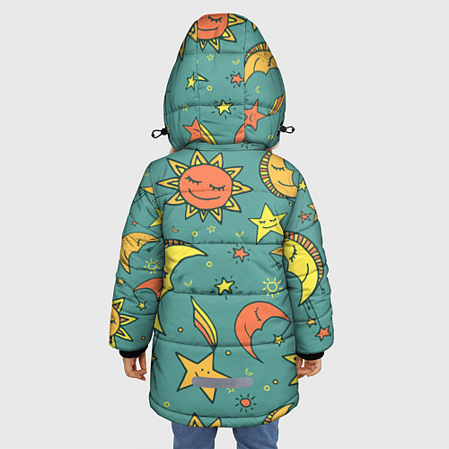 Зимняя куртка для девочки Солнце, Луна и Звёзды / 3D-Красный – фото 4