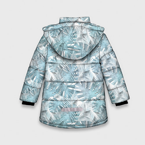 Зимняя куртка для девочки Голубые листья пальмы на белом / 3D-Светло-серый – фото 2