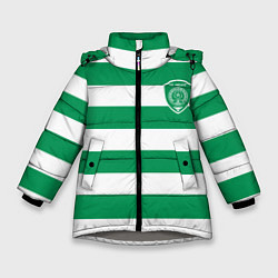 Куртка зимняя для девочки ФК Ахмат на фоне бело зеленой формы, цвет: 3D-светло-серый