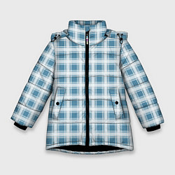 Куртка зимняя для девочки Бело-голубой клетчатый узор, цвет: 3D-черный