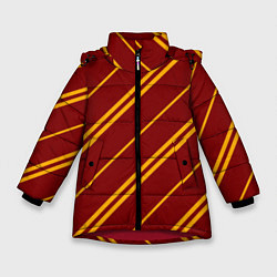 Куртка зимняя для девочки Золотые полосы, цвет: 3D-красный