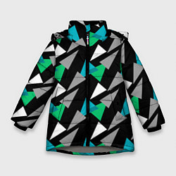 Зимняя куртка для девочки Разноцветные треугольники на черном фоне