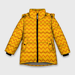 Куртка зимняя для девочки Оранжевые линии зиг-заги, цвет: 3D-светло-серый
