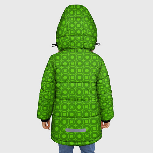 Зимняя куртка для девочки Зеленые круги и ромбы / 3D-Светло-серый – фото 4