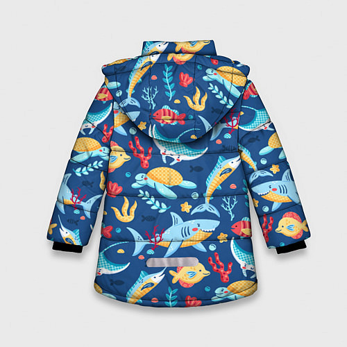 Зимняя куртка для девочки Акула, скат и другие обитатели океана - лето / 3D-Черный – фото 2
