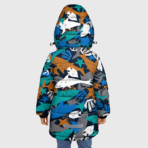 Зимняя куртка для девочки Акула и другие обитатели океана / 3D-Светло-серый – фото 4