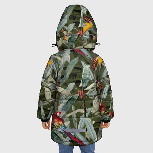 Зимняя куртка для девочки Попугаи и Цветы Зелёные Джунгли / 3D-Красный – фото 4