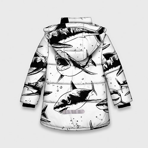 Зимняя куртка для девочки Кровожадные акулы - стая / 3D-Черный – фото 2