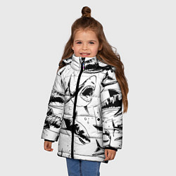 Куртка зимняя для девочки Кровожадные акулы - стая, цвет: 3D-светло-серый — фото 2