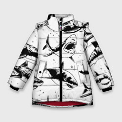 Зимняя куртка для девочки Кровожадные акулы - стая
