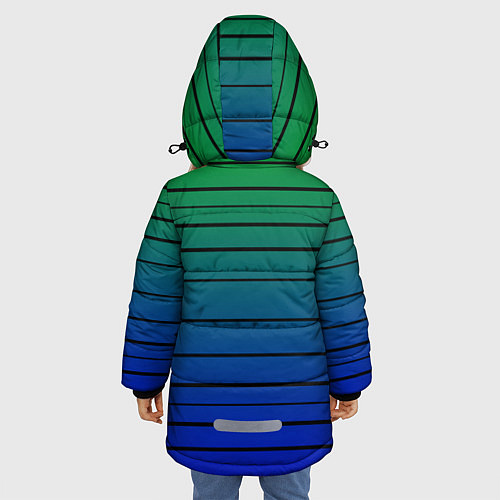 Зимняя куртка для девочки Черные полосы на синем, зеленом градиенте / 3D-Светло-серый – фото 4