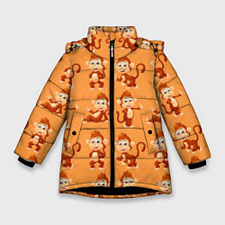 Куртка зимняя для девочки Funny monkeys, цвет: 3D-черный