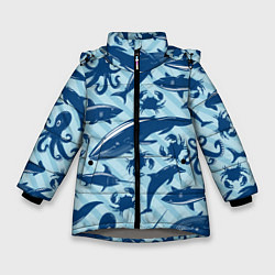 Куртка зимняя для девочки Жители океанских глубин, цвет: 3D-светло-серый