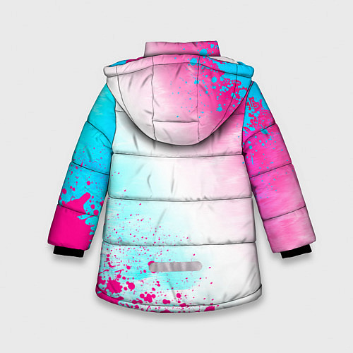 Зимняя куртка для девочки Audi neon gradient style: символ и надпись вертика / 3D-Черный – фото 2
