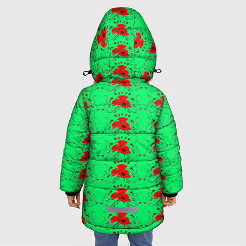 Зимняя куртка для девочки Blooming red poppies / 3D-Красный – фото 4
