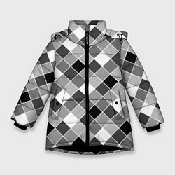 Куртка зимняя для девочки Черно-белый клетчатый узор, цвет: 3D-черный