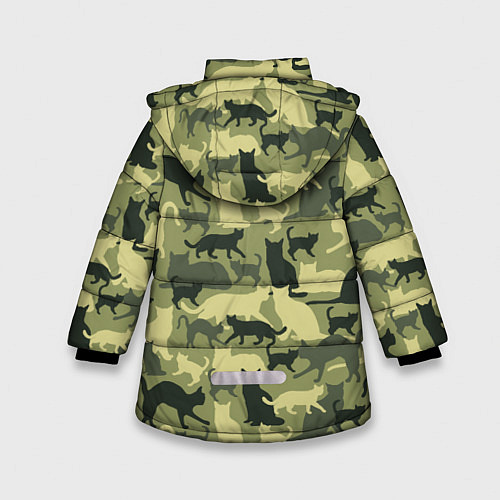 Зимняя куртка для девочки Кошачий камуфляж в зеленой гамме / 3D-Черный – фото 2