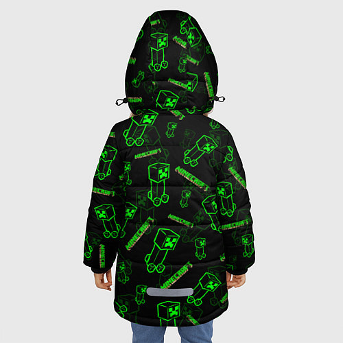 Зимняя куртка для девочки Minecraft - Creeper салатовый неон / 3D-Красный – фото 4