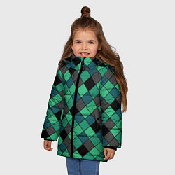 Куртка зимняя для девочки Зеленый клетчатый узор Изумрудный, цвет: 3D-черный — фото 2