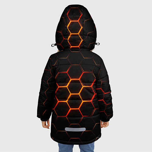 Зимняя куртка для девочки Раскалённые соты - текстура / 3D-Красный – фото 4