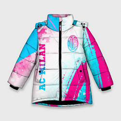 Зимняя куртка для девочки AC Milan neon gradient style: символ и надпись вер