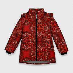 Зимняя куртка для девочки Красные абстрактные круглые узоры