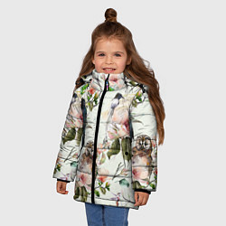 Куртка зимняя для девочки Цветы Нарисованные Магнолии и Птицы, цвет: 3D-красный — фото 2