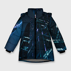 Куртка зимняя для девочки Неоновые ночные вышки в городе, цвет: 3D-светло-серый