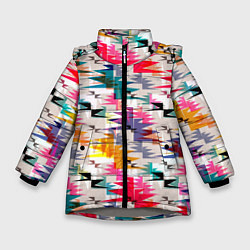 Куртка зимняя для девочки Многоцветный абстрактный геометрический, цвет: 3D-светло-серый